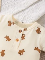 Newborn Baby Boy Bear Print Jumpsuit & Bib - Image 3