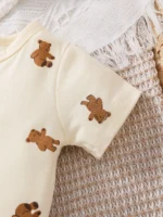 Newborn Baby Boy Bear Print Jumpsuit & Bib - Image 4