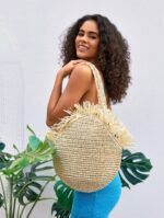 Round Straw Tote Bag - Image 3
